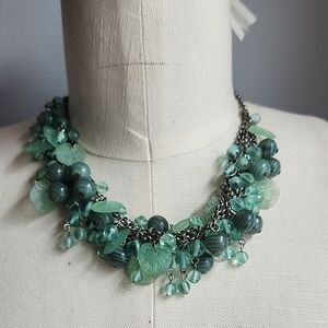 Laila Rowe Mint Green Cluster Necklace with Silver-Tone Chains and Beads